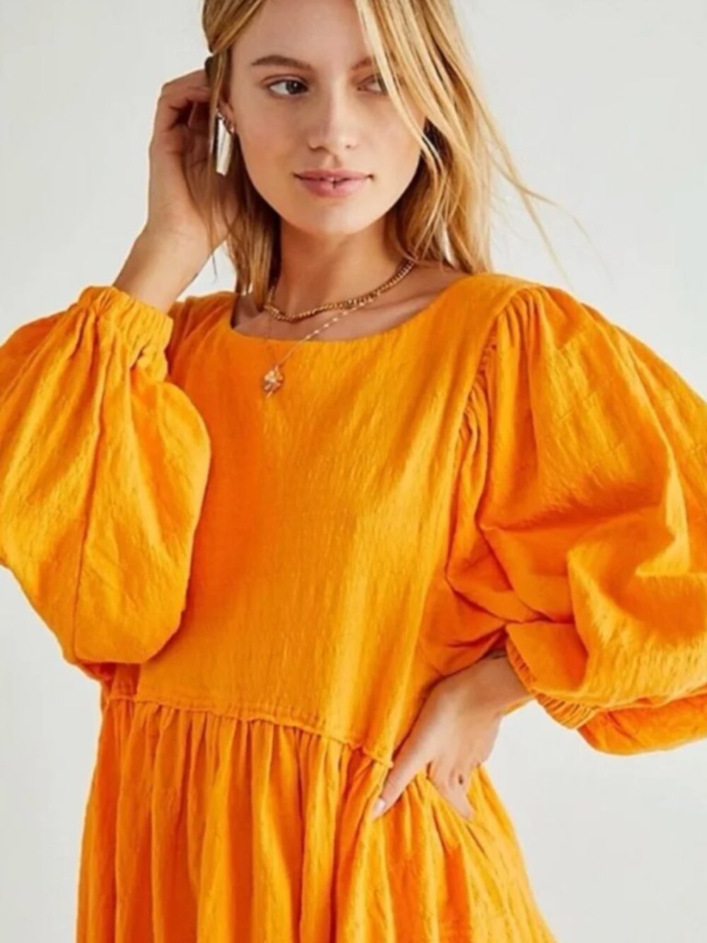 Free People Gauzy Long Puff Sleeve Oversized Pull-On Babydoll Mini Dress size XS - Picture 11 of 11